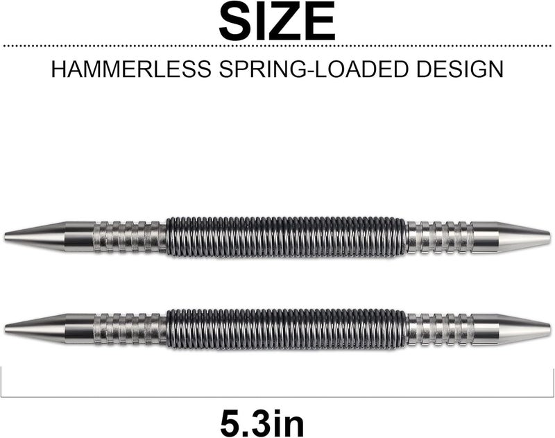 Pimio 2 Pieces Dual Head Nail Setter Spring Loaded Nail Set Spring Nail Punch Hammerless Tool Kit 3/32″& 1/8″ Tools 3500 PSI Striking Force Counter Punch - Image 2